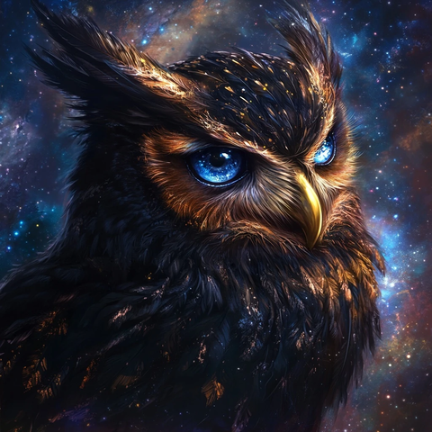 星空黑羽蓝眼金喙猫头鹰