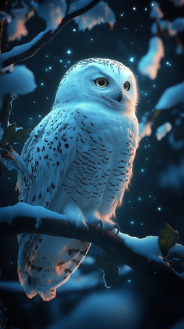 雪鸮羽毛月相星光夜空