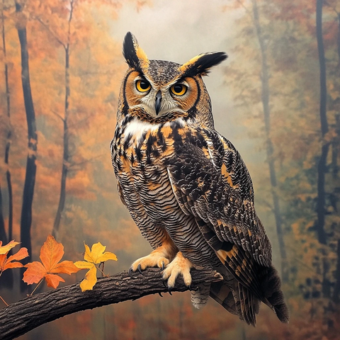 大角猫头鹰栖息树枝