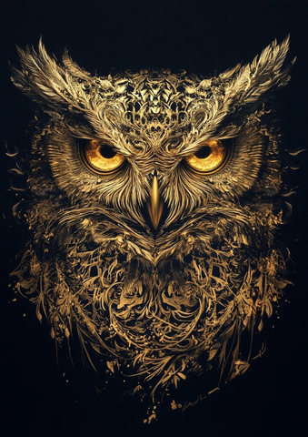 黄金雕花猫头鹰黑色背景
