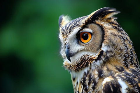 猫头鹰头望向翅膀