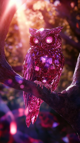 红宝石雕刻猫头鹰树枝上