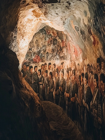 洞穴内古代士兵壁画群像