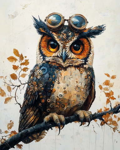 蒸汽朋克风格复古猫头鹰画
