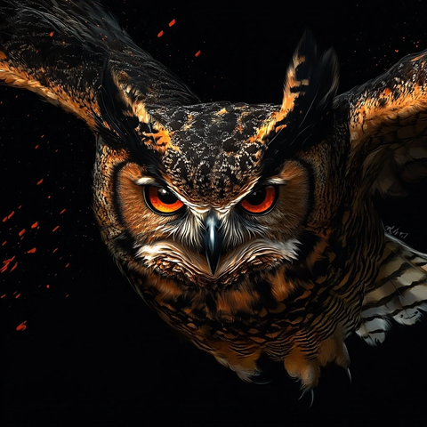 怒目展翅猫头鹰真实画面