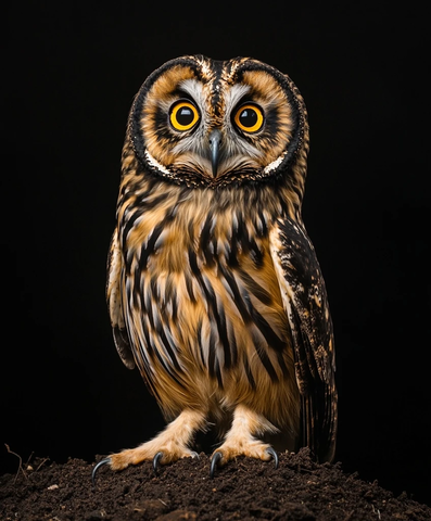 短耳鸮站在泥土上