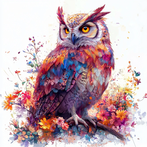 彩羽飞鸟花间傲立