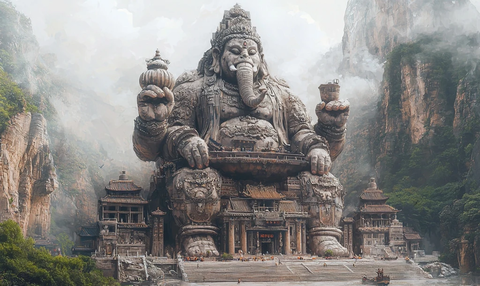 山间的巨型象雕建筑
