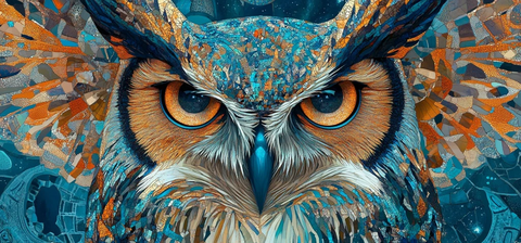 蓝色星空猫头鹰星体镶嵌图