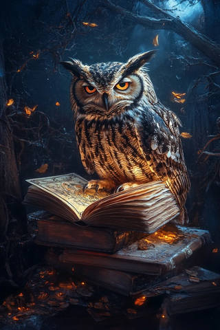 猫头鹰塔罗牌超现实油画