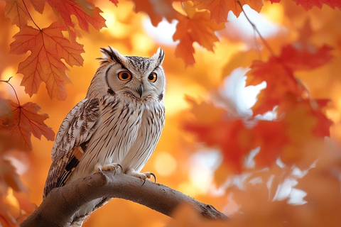 秋叶中静栖的猫头鹰