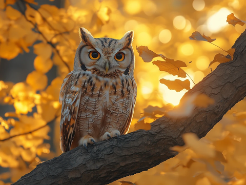 树枝上猫头鹰觅食