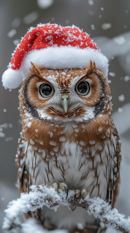 红腹东部角鸮戴圣诞帽