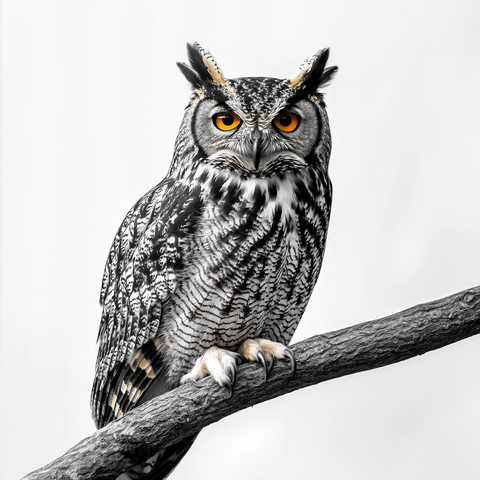 雕鸮立于斜枝凝视镜头