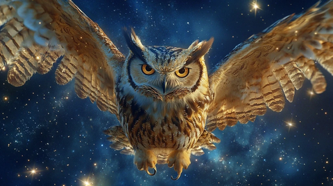 星夜中的展翅猫头鹰