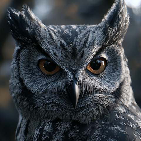 黑色灰色猫头鹰俯视镜头