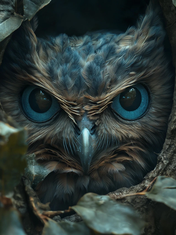 蓝眼猫头鹰栖息树洞