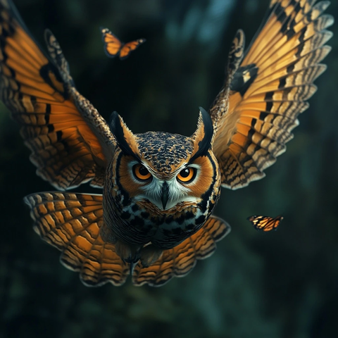 蝴蝶翅膀猫头鹰飞行动态