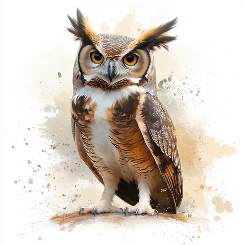 大角猫头鹰水彩背景