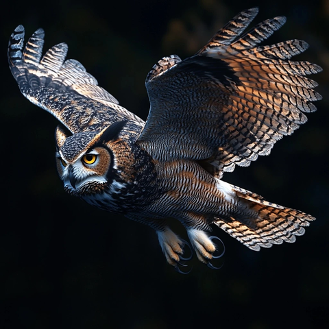 俯冲捕猎的角雕展翅疾飞