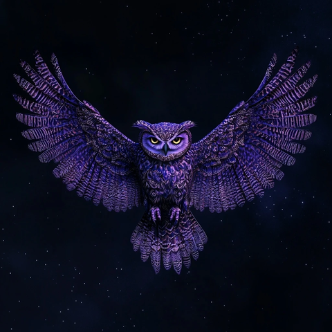 紫色猫头鹰展翅飞翔