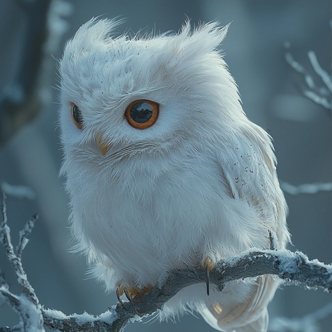 白毛茸茸站立枝头向下看