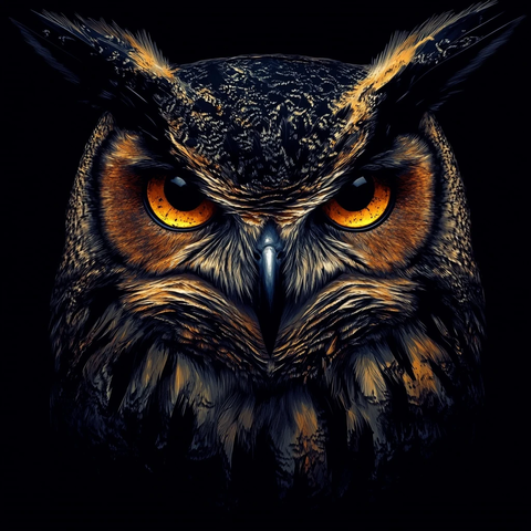 黑色背景凶猛猫头鹰图案