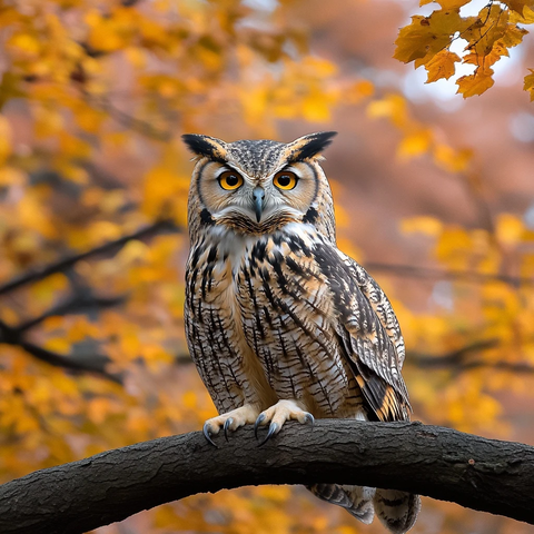 鹰鸮树枝秋日凝视