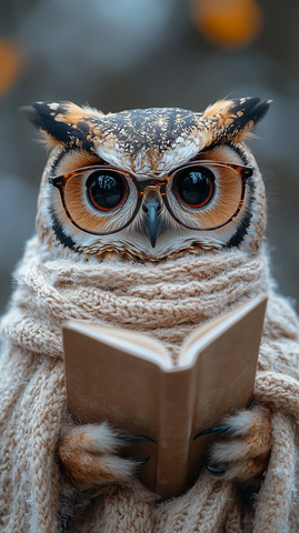 戴眼镜的猫头鹰读书围巾