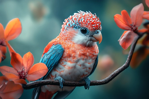 羽毛花朵生物栖息树枝