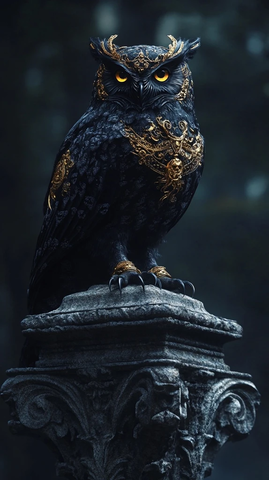 黑猫头鹰饰金雕像
