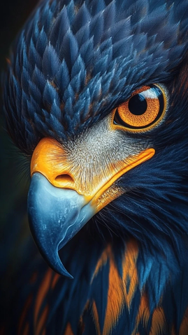 鹰眼黄瞳蓝橙羽宏大肖像