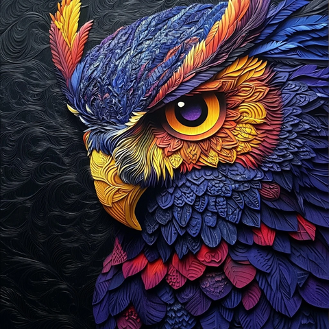 电蓝橙黄紫黑红雕花猫头鹰