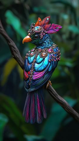 珠宝鸟栖息枝头