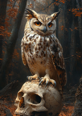 猫头鹰立于骷髅之上