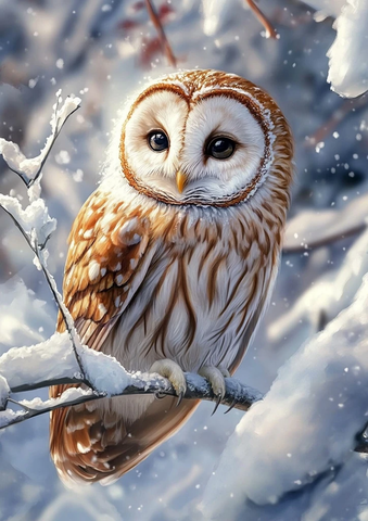 雪中褐白相间小猫头鹰