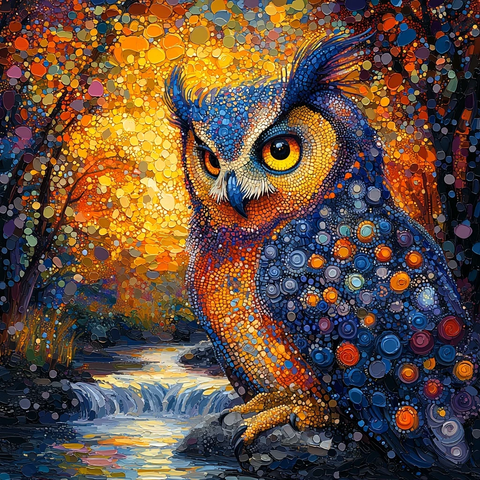 雾中河畔的点彩猫头鹰