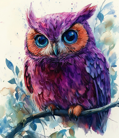 紫色水彩猫头鹰名字毯设计