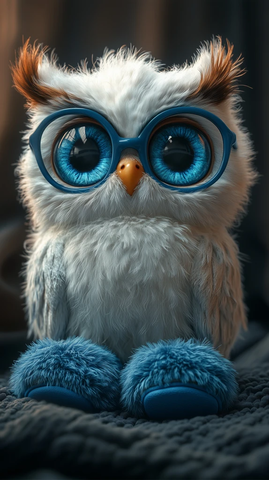 白鸮蓝眼穿绒拖戴蓝框眼镜