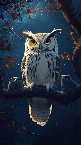 猫头鹰与鹭鸟树枝隐藏