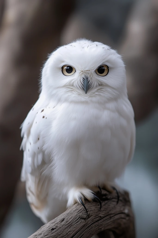 白色绒毛猫头鹰凝视镜头