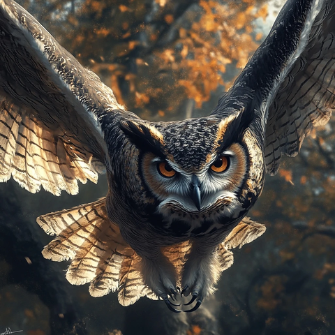 展翅猫头鹰着陆瞬间