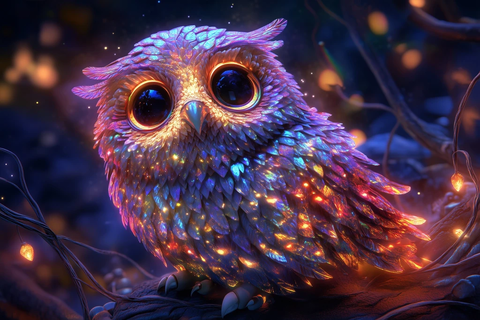 晶莹羽毛神秘发光智慧猫头鹰