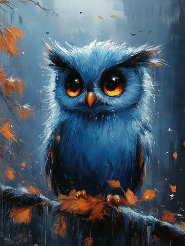 冰蓝背景可爱猫头鹰插画