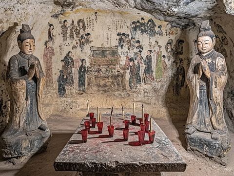石窟内的雕像与壁画