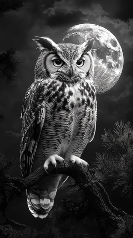 猫头鹰树枝月夜