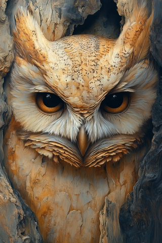 镂空木雕猫头鹰面具