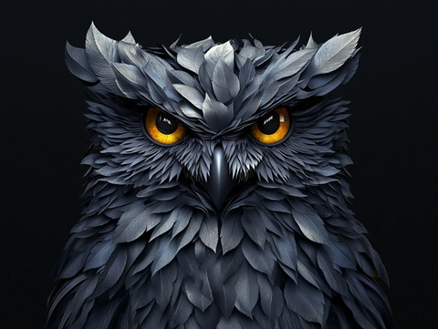 叶子构成的猫头鹰头部特写