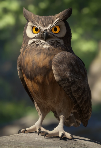 全身体黄眼长羽短脚猫头鹰