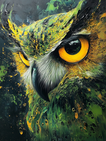 花鸟抽象画绿暗色调